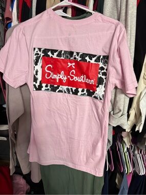 Simply Southern Pink Tee with Red Logo